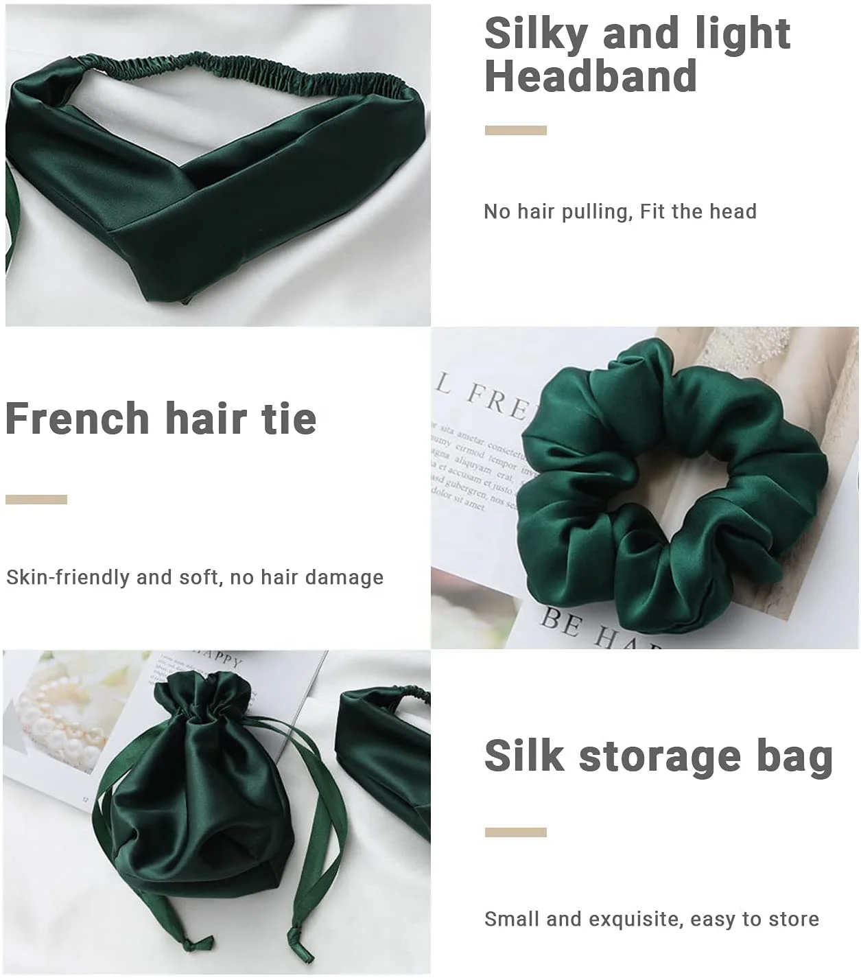 
Custom Satin Silk Sleeping Eye Mask Hair Band Hair Scrunchie and Drawstring Bag 