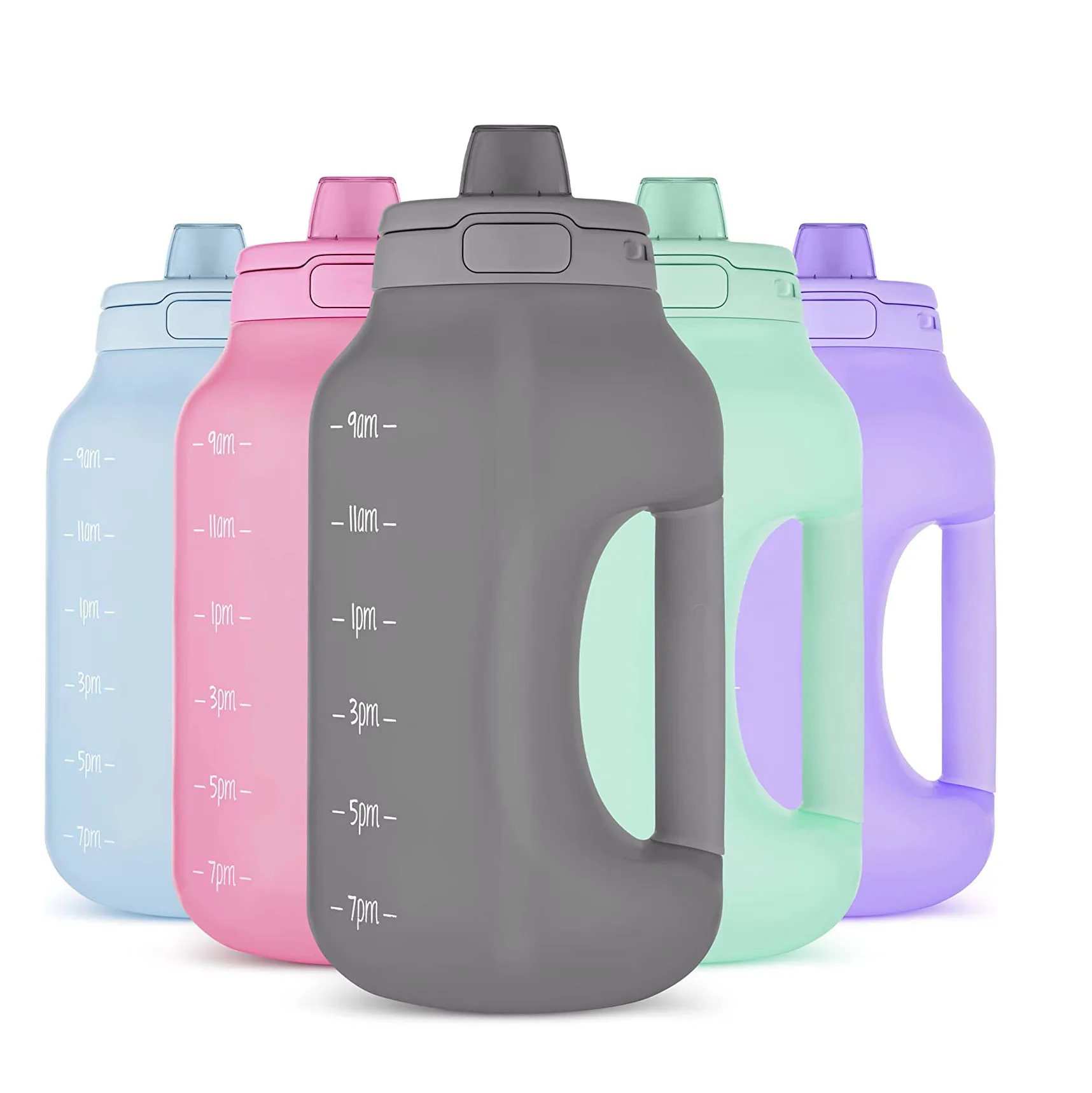 64OZ Gallon Water Bottle with Time Marker & Handle Silicone Straw with Locking Sport Water Bottle