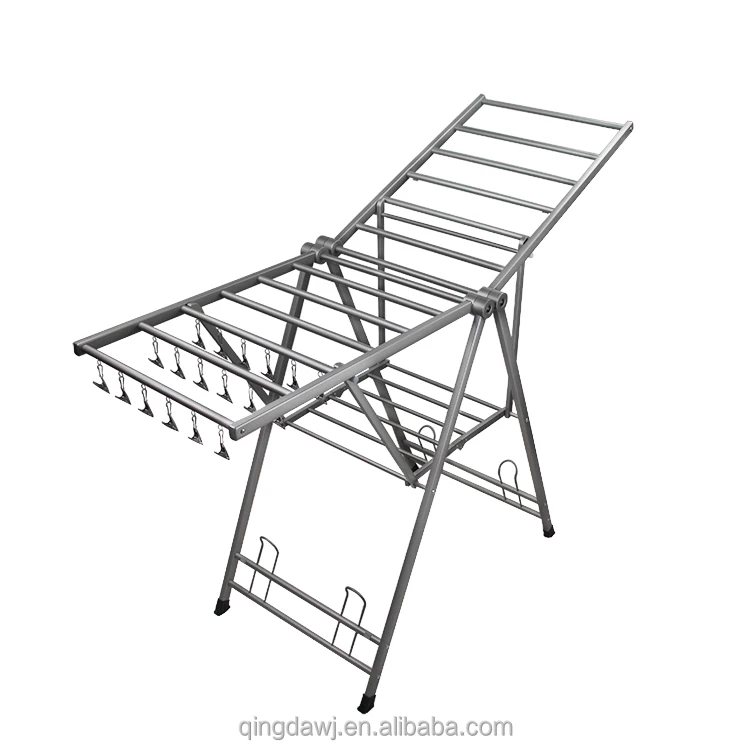 aluminium double pole heavy duty baby folding clothes hangering laundry drying rack atbalcony stand shoe racks portable foldable