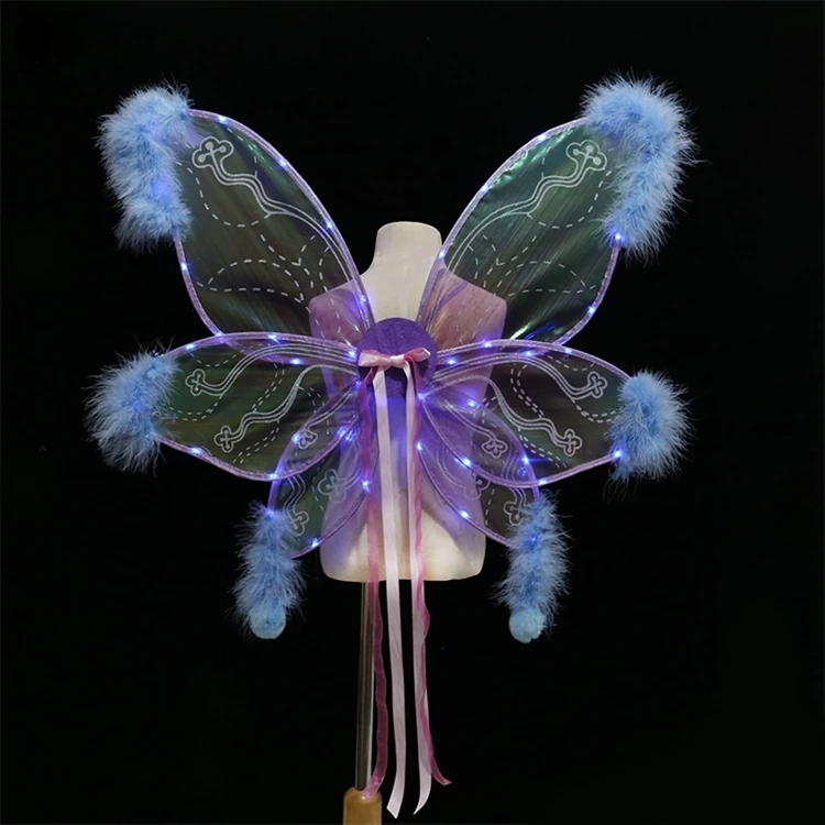 Fairy Elf Princess Angel Wings Women Girls Halloween Birthday Party Cosplay Costumes Ribbon Tassels LED Butterfly Wings KD1951