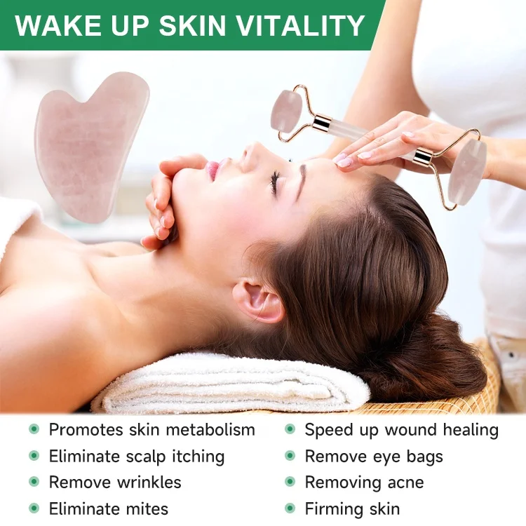 Face Lifting Beauty Massage Tool rodillo de jade Natural Rose Quartz Massager Roller Jade Stone Massage Jade Roller Gua Sha Set