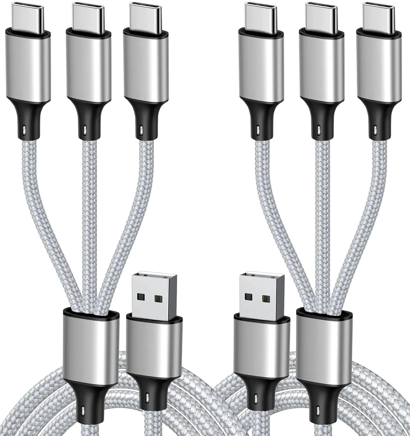 USA HOT SALE 3-in-1 USB C Cable 45W 3FT L Cable 480Mbps Data Sync Fast Charging Flat Nylon Braided for iPhone iPad
