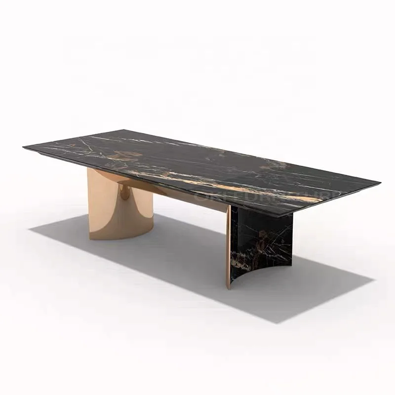 Italian Hight quality  rectangle modern dinning tables 6 chairs furniture dining room marble metal luxury dining table set
