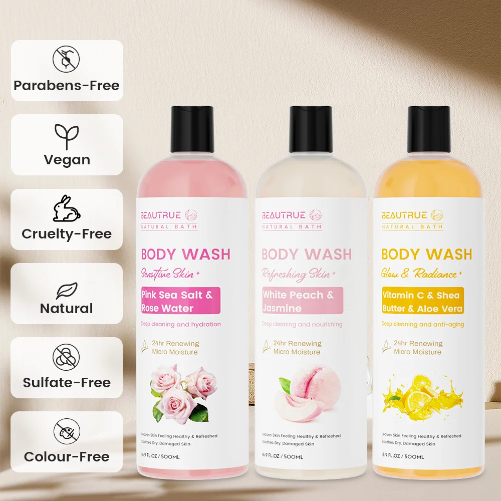 Natural Bath Sea Salt Rose Aloe Peach Jasmine Body Wash Shower For Men And Women Cleaning Nourishing Smooth Deodorizes Body Wash