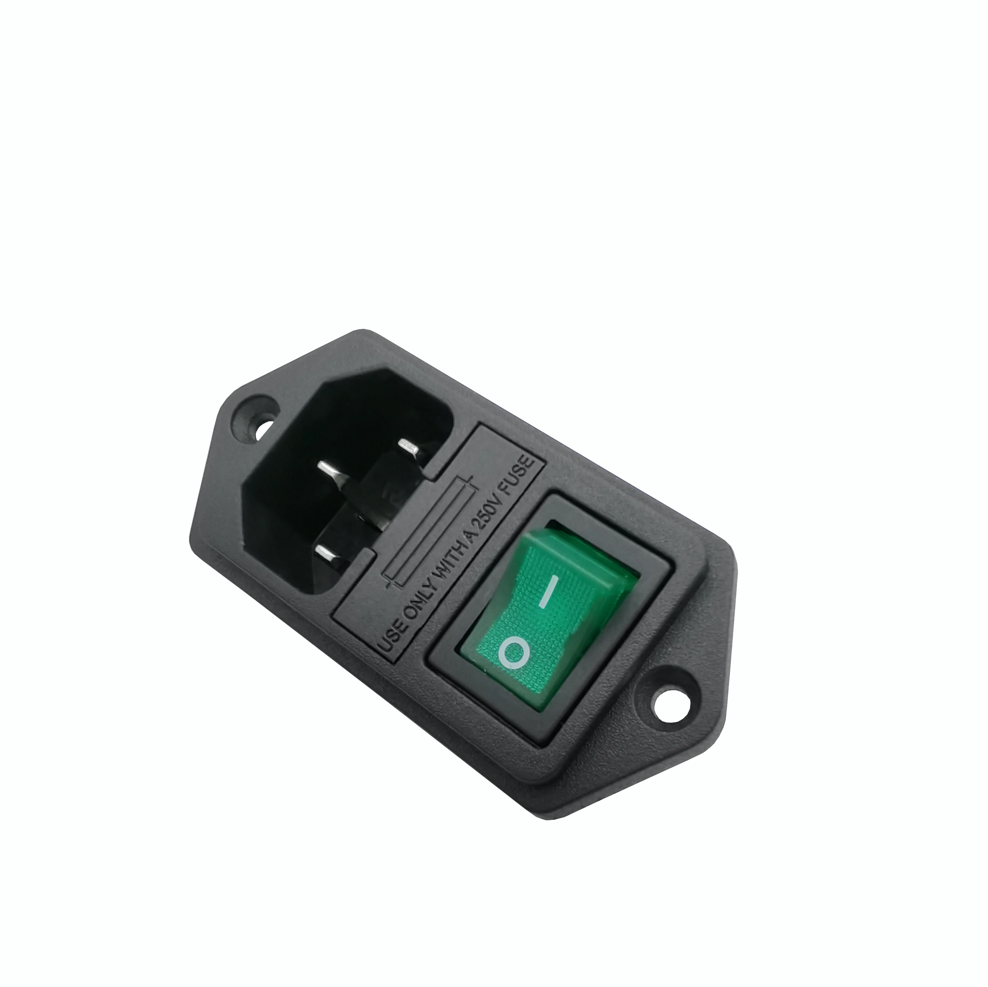 manufacture supply hight quality 10A 250V IEC C14 AC POWER socket with  green light rocker switch and fuse holder