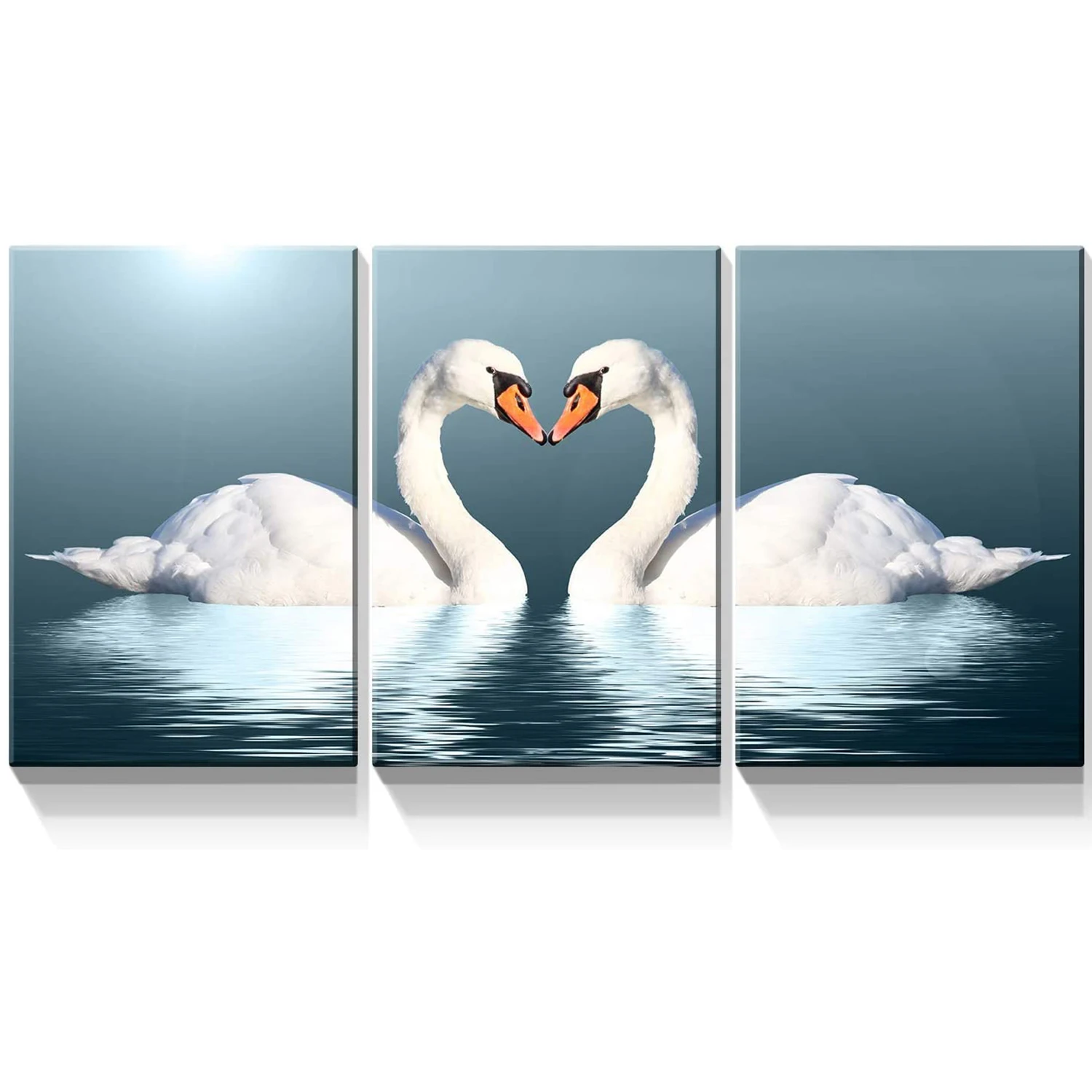Swan Couple Swimming On Blue Lake Prints Wall Home Decor Art 3 Piece Wall Paint Wall Art Set For Living Room Decoration