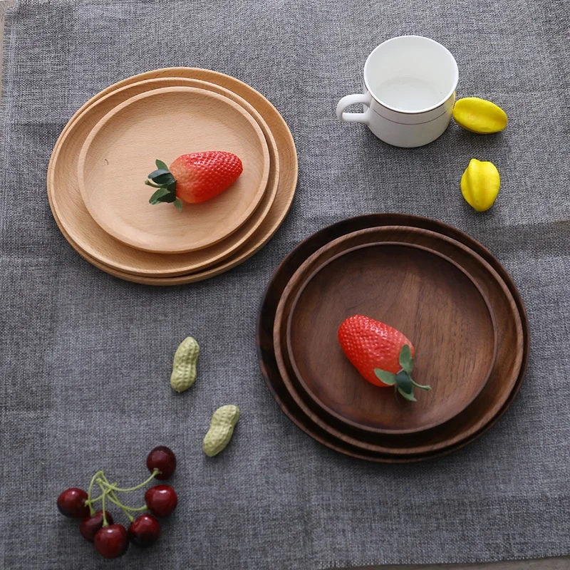 wooden cake breakfast snack plate set wooden tray