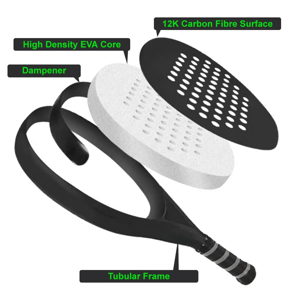 Good Quality 24K 9.1 Black Carbon 6K Eva Foam Soft Reanox Padel Racket