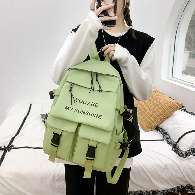 5 Pcs/Set High and Junior School Students Simple Campus Backpack Large Capacity Multi-function Canvas Schoolbag Set