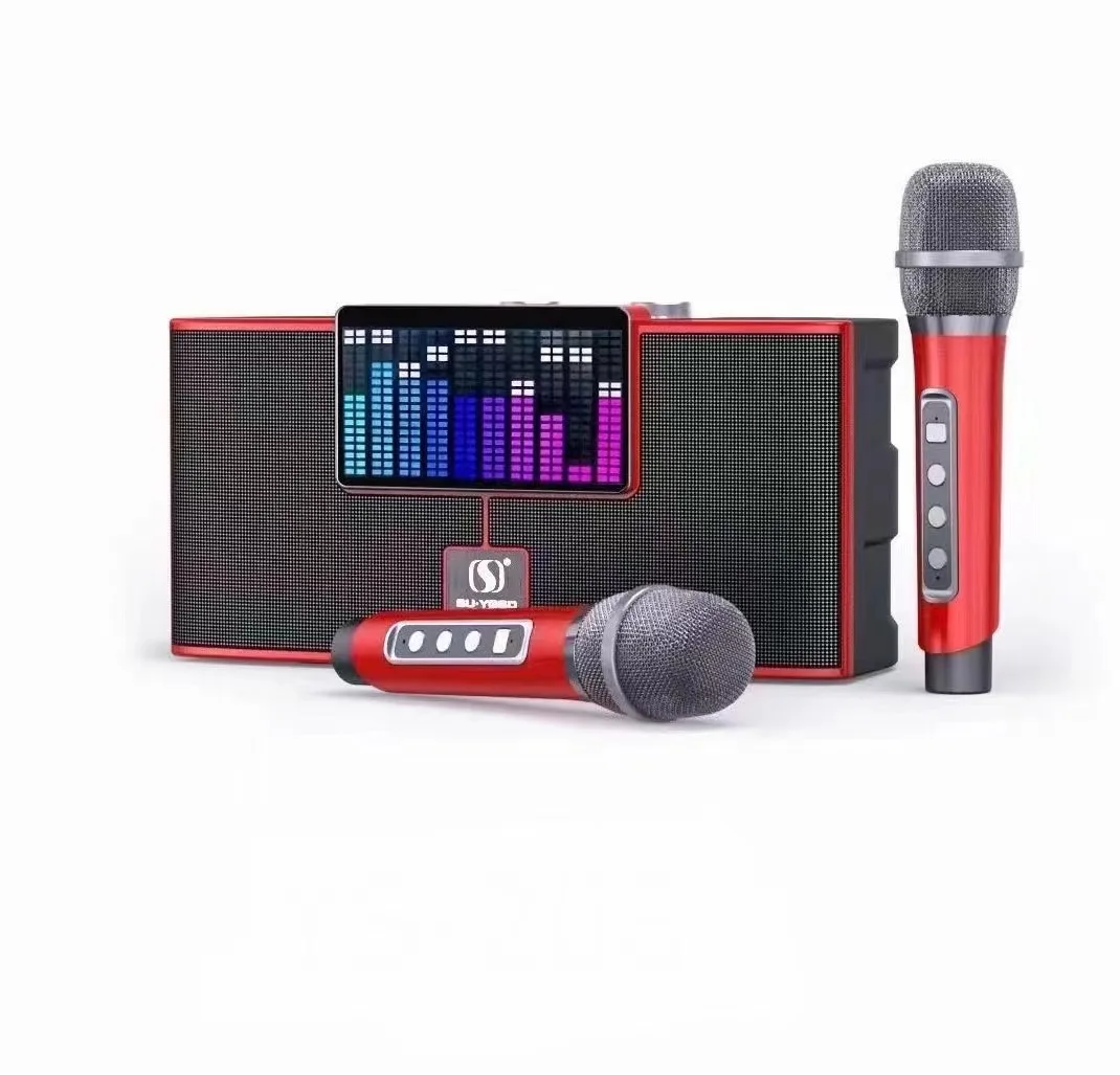 YS208 Powerful Wireless Speaker Dual Microphones RGB Disco LED flash light Subwoofer Bass Stereo Big Sound Party Karaoke