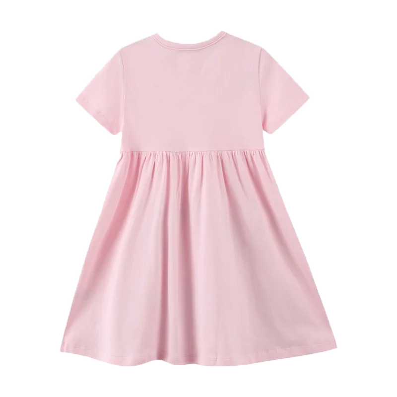 2022 Fashion Cute Korean Stylish Cotton 3D Flower Applique Baby Collar Pink Little Girls Clothes Dress For Kids Summer