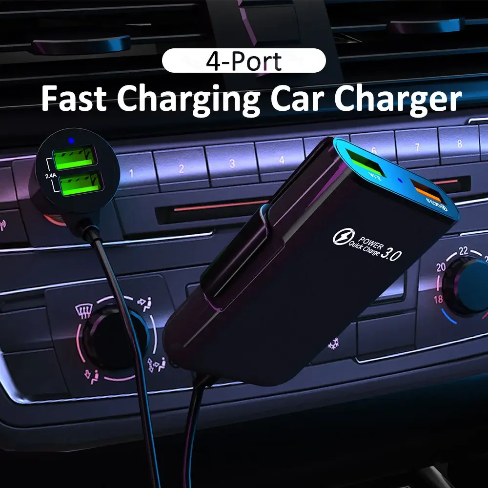 PSDA 1PCS OEM 3.1A Fast charging 4 Ports Quick Charge Mini Cigarette USB Lighter Charger Power Socket For iPhone 15 Car Charger