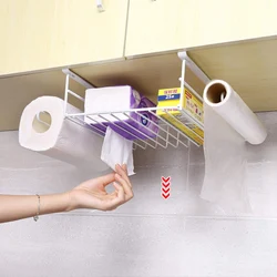 2 Pack Metal Wire Under Cabinet Organizer With Paper Holder Plastic Wraps Shelf, Hanging Storage Baskets for Kitchen