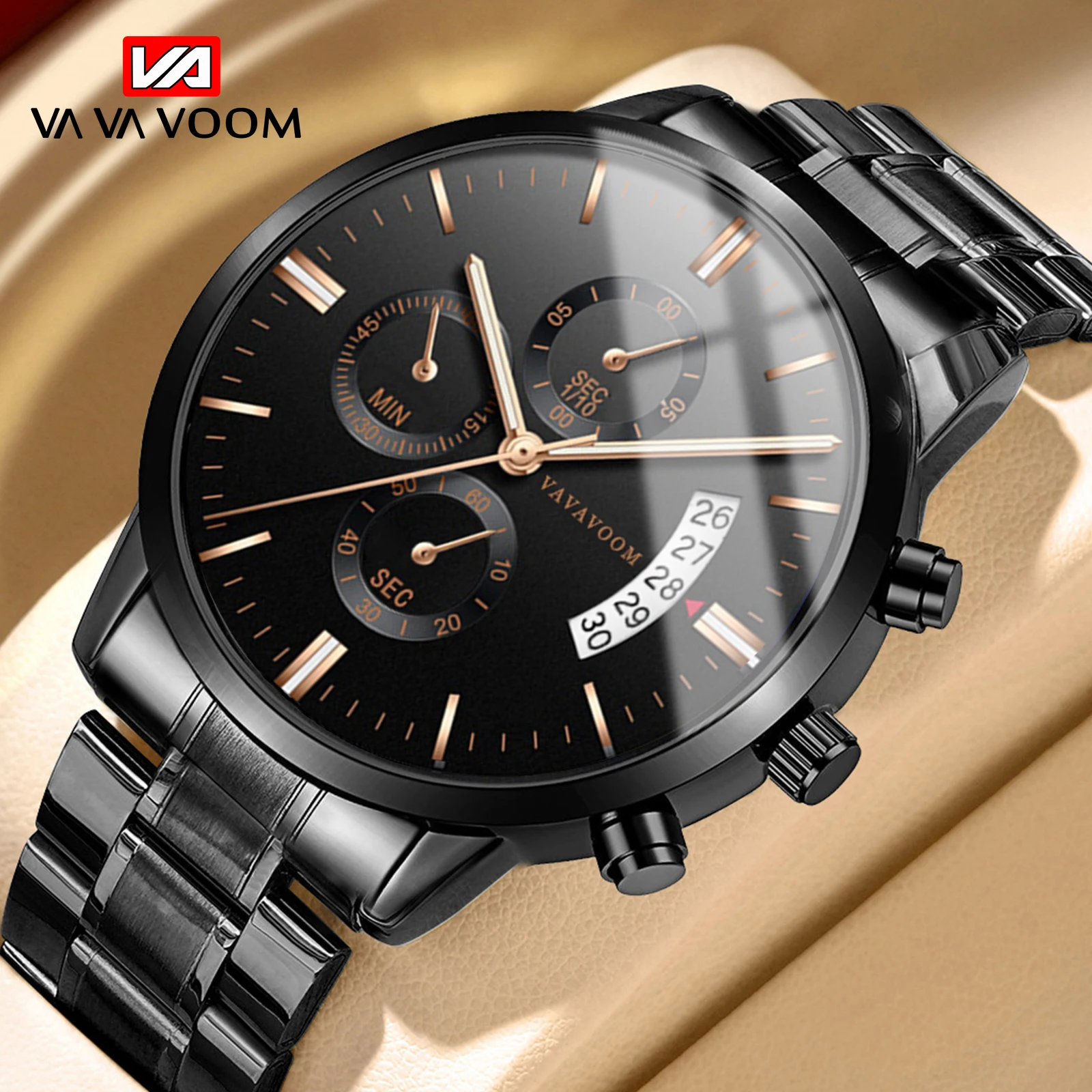 VA VA VOOM Watch Factory OEM ODM Custom Black Waterproof Luxury Watch Men High Quality Fashion Luminous Wrist Watch with Date