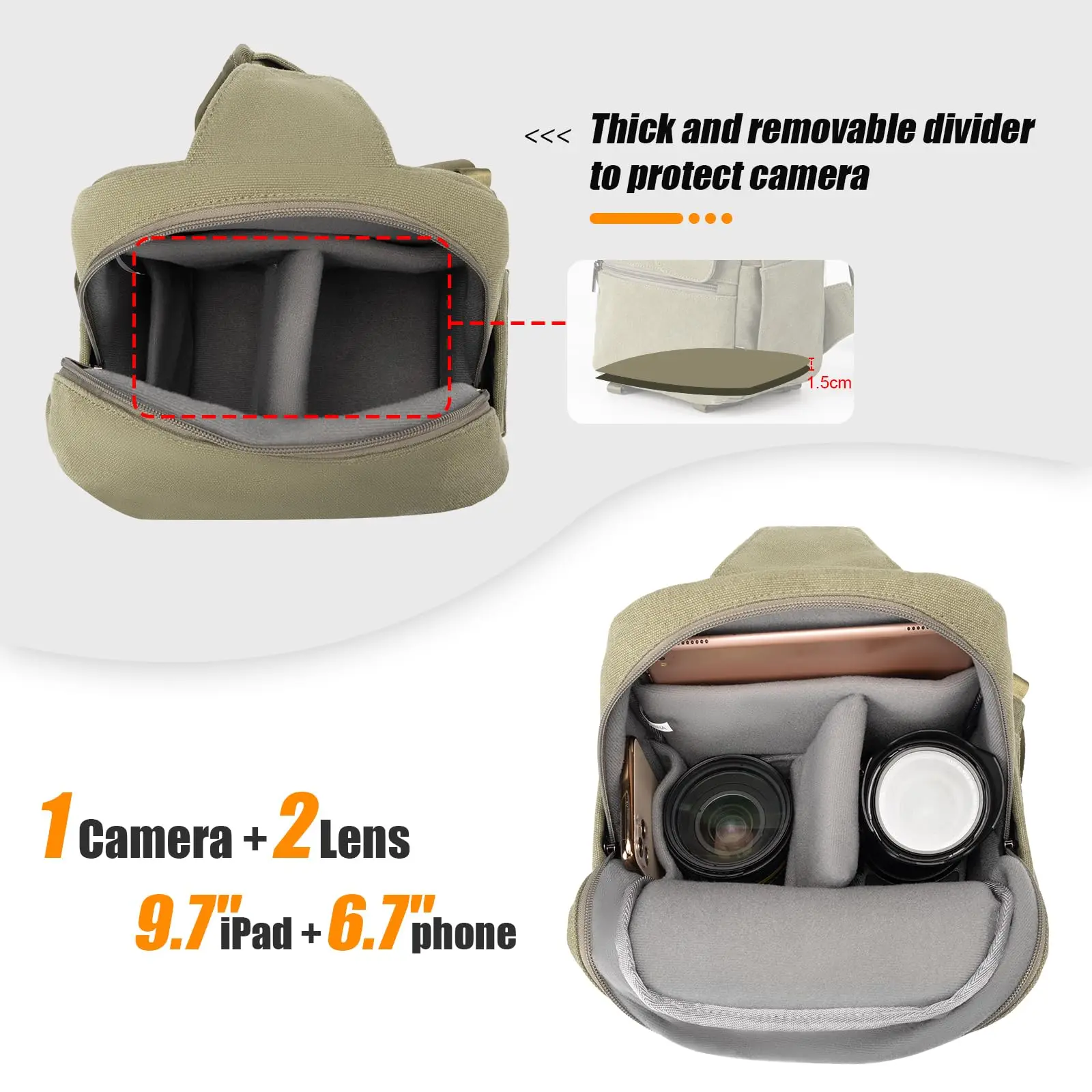Lightweight Waterproof Camera Crossbody Shoulder Bag Anti-shock Canvas Travel Photography Sling Bag Case for DSLR/SLR/Mirrorless