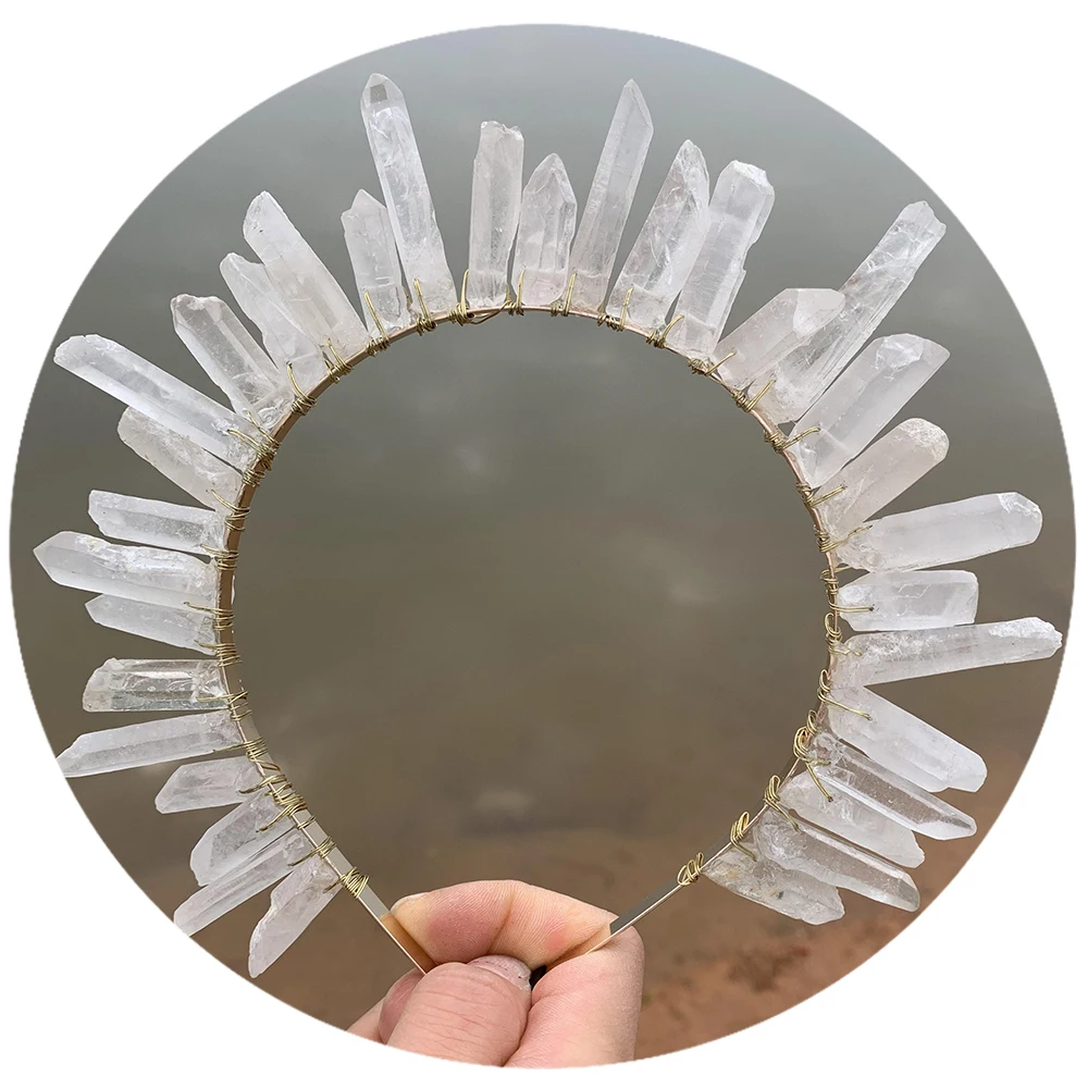 Charging Quartz Crown Healing Crystal Beads Hair Jewelry Mermaid Third Eye Throat Chakra Goddess Halo Bridal Hair Accessories