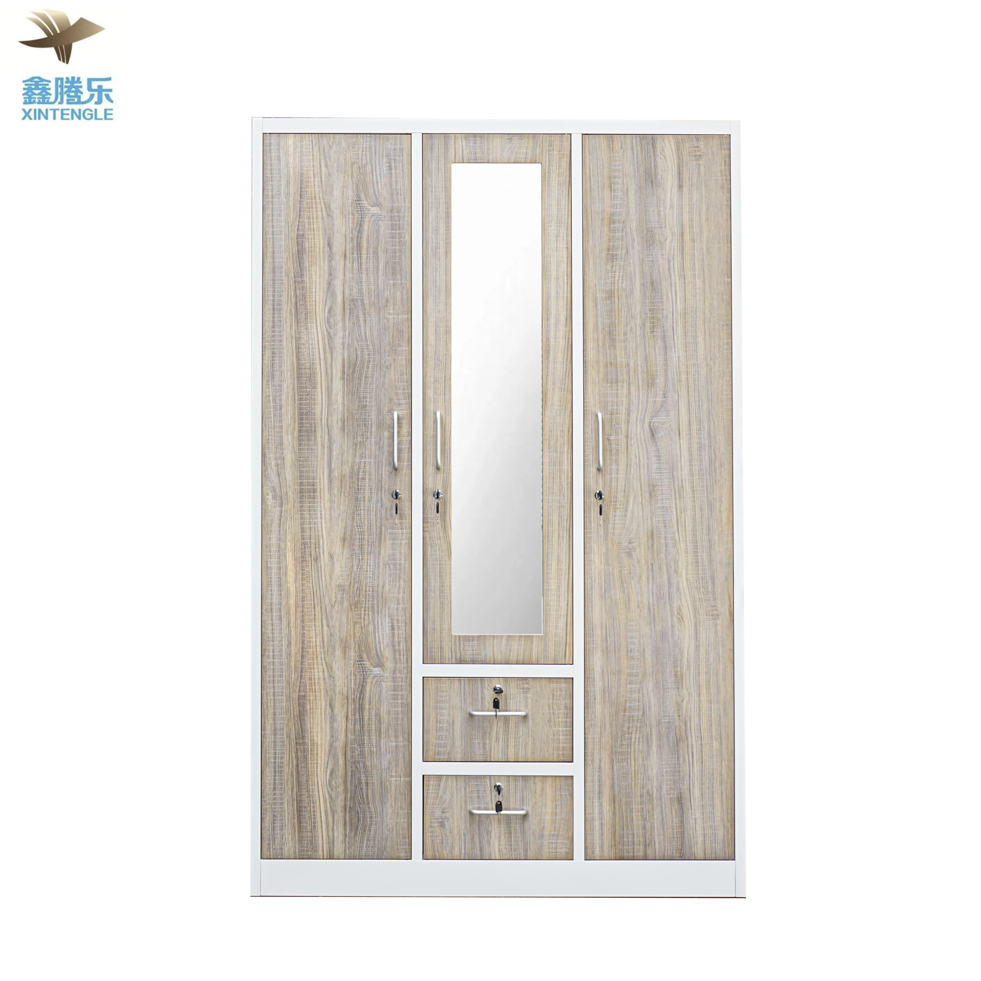 Wardrobe Country House Style 3 doors - Multifunctional Door Cabinet with Mirrored Door