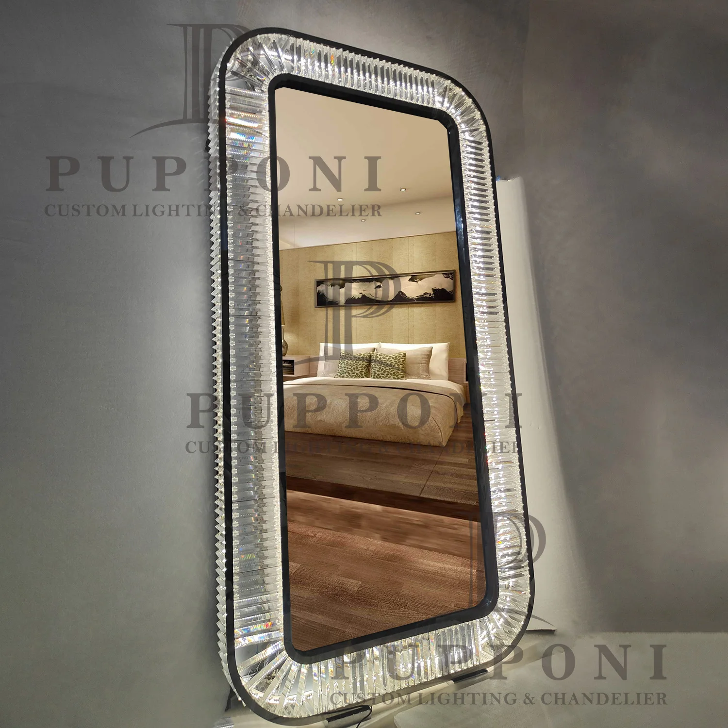 Floor Standing Mirrors Full Length Large Size Home Decor Wedding Crystal Floor Mirror With Led Light