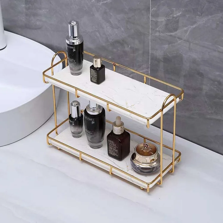 2 Layer Light Luxury Dressing Table Desktop Cosmetic Organizers Rack Box Vanity Toilet Bathroom Storage Shelf