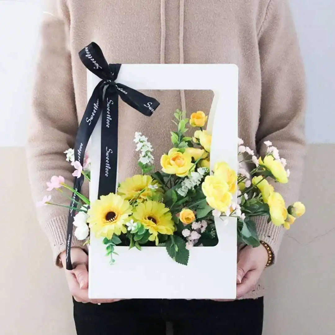 Лидер продаж, портативная бумажная коробка для упаковки цветов с лентой, подарок на день матери, пакет для упаковки цветов, Прямая поставка с завода