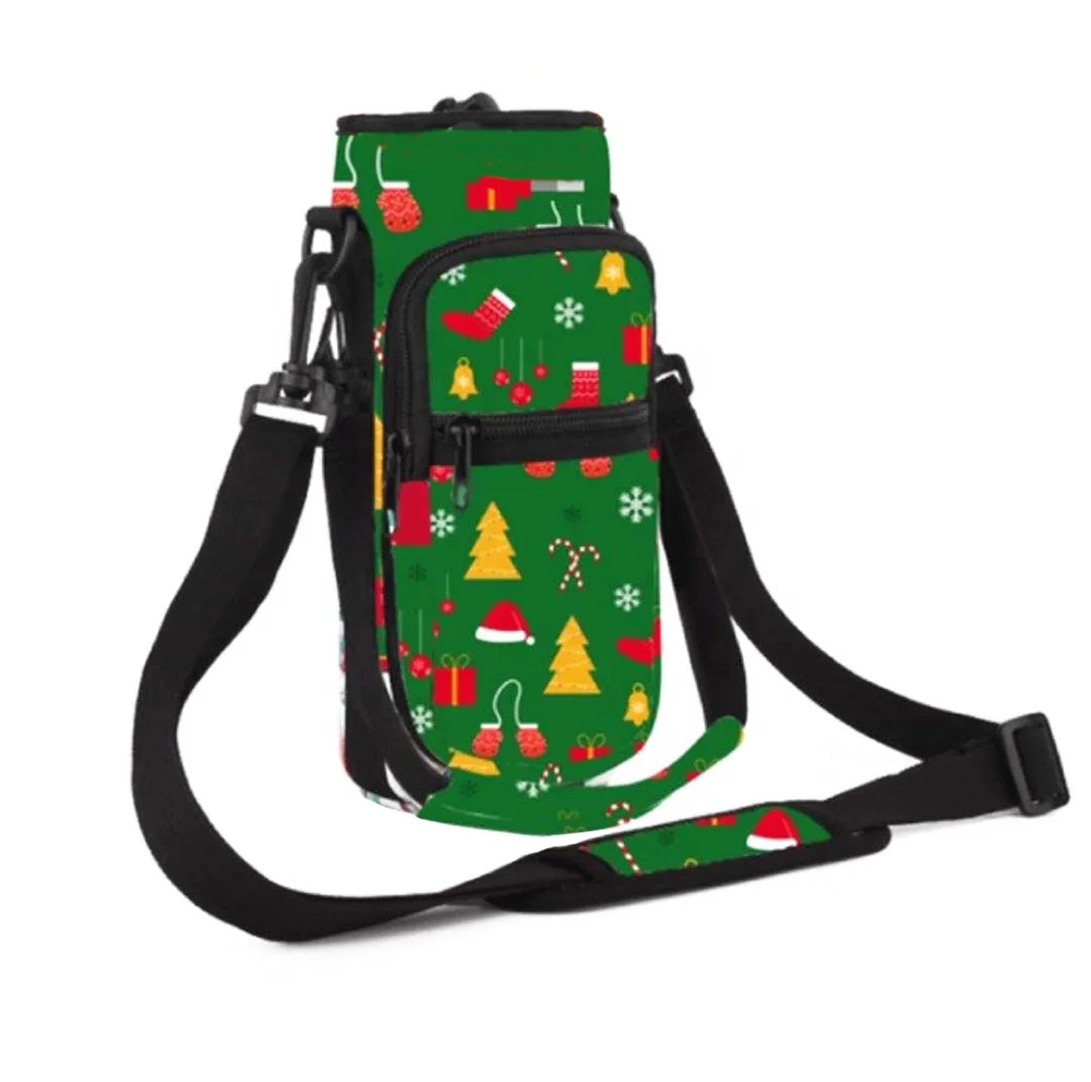 Adjustable Shoulder Hand Strap 2 Pocket Sling Water Bottle Carrier Bag Bottle Pouch Holder