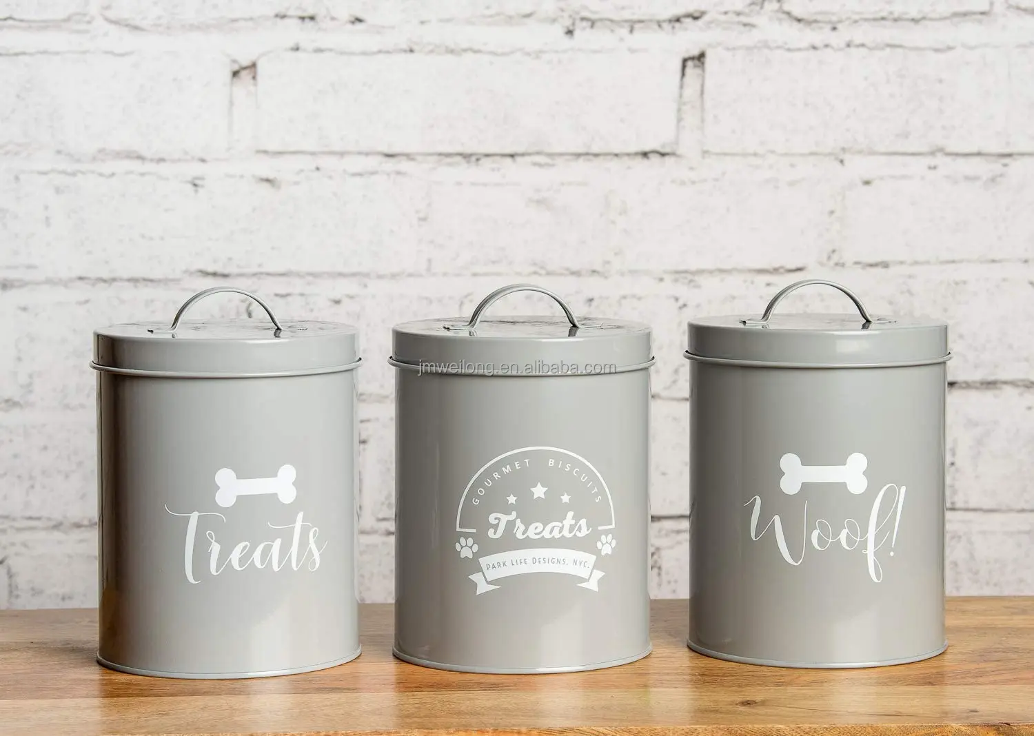 Home Metal Dog Food Storage Canister Vintage Design Pet Food Cat Treats Storage Container Tin Jar