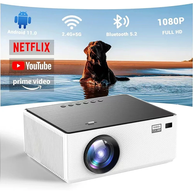 Портативный 3D Мини светодиодный Wi-Fi видеопроектор с 260 Ansi Lumen Full HD 1080P Android 11 Стерео домашний кинотеатр для мобильных телефонов фильмы