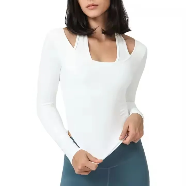 The New Yoga Clothes with Chest Pad Female Running Sports Tight T -Shirt Long -Sleeved Hanging Neck Fitness Clothes Top