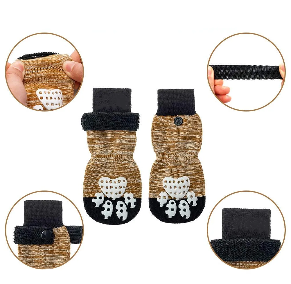 Double Side Anti-Slip Dog Socks with Adjustable Straps for Indoor on Hardwood Floor Wear Best Puppy Pet Paw Protection