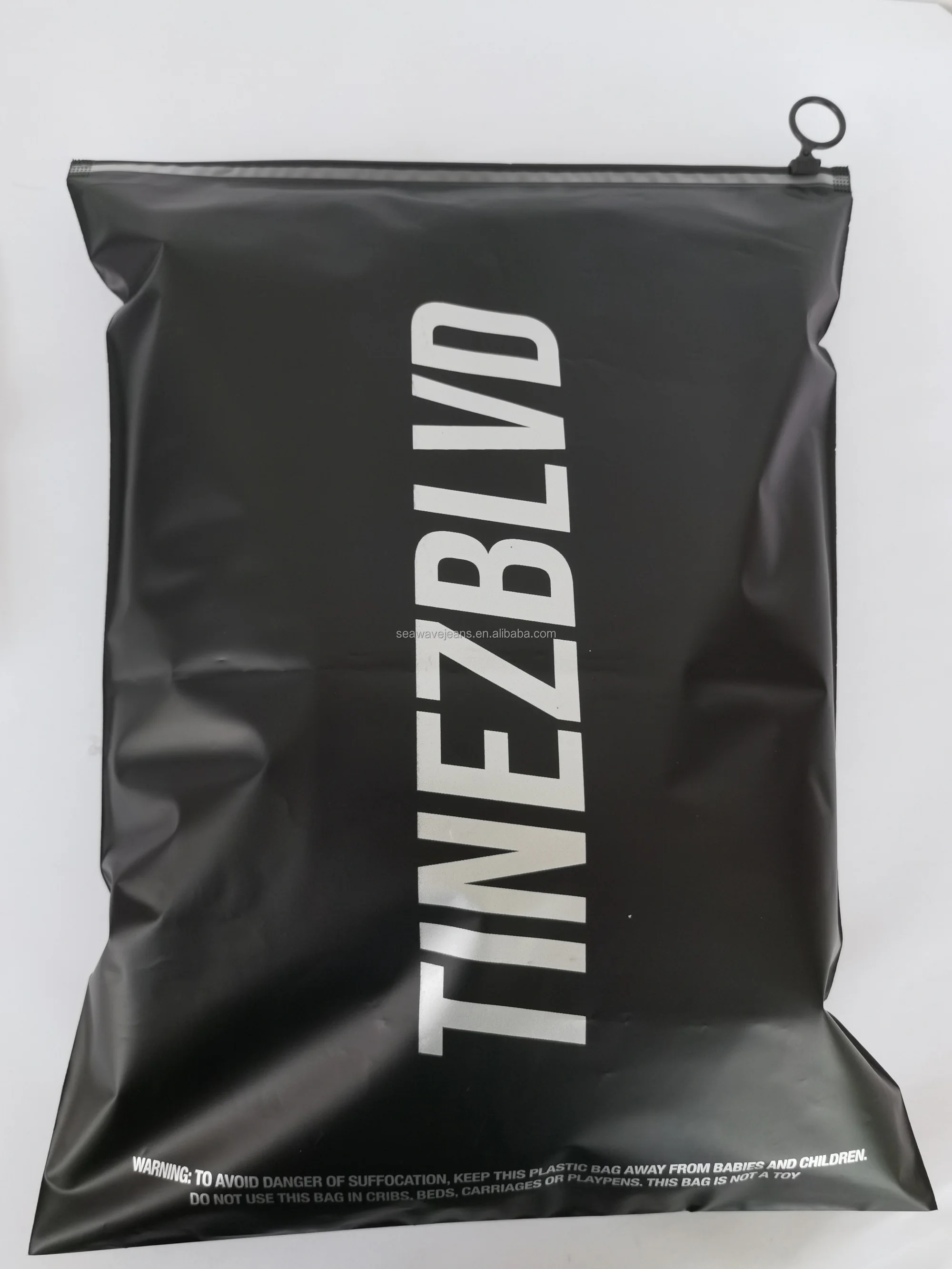 Custom black zipper bag Eva plastic baby clothing packaging bag with logo