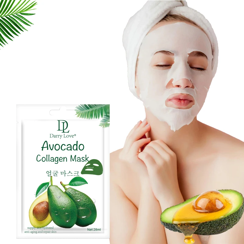 New Style Multiple Hot Selling Avocado Collagen Facial Mask Sheet For Skin Care Supply Skin Hydrated Anti-aging And Repair Skin