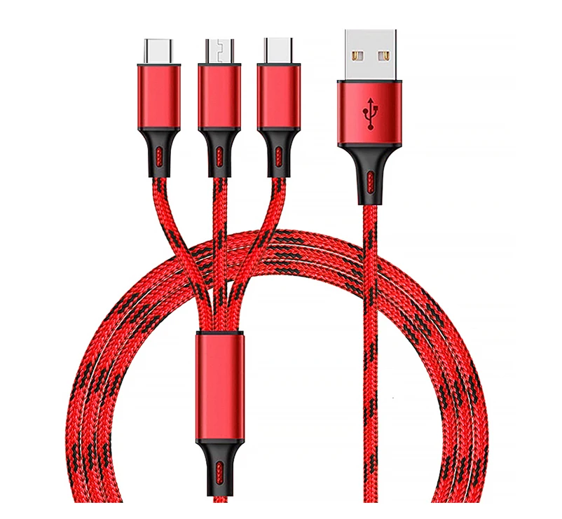 2.8A 3 in 1 multi charging Fast Charger Cable Phone Usb Cable For type c micro charging nylon braided fast Cable