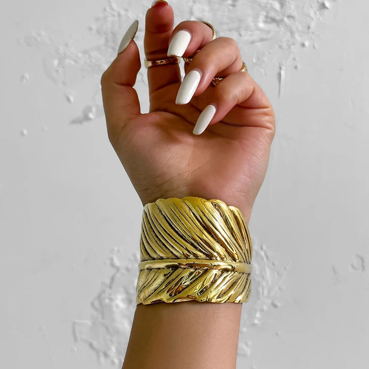 Punk alloy embossed carved open wide sleeve bracelet exaggerated simple corrugated ring upper arm bracelet for women