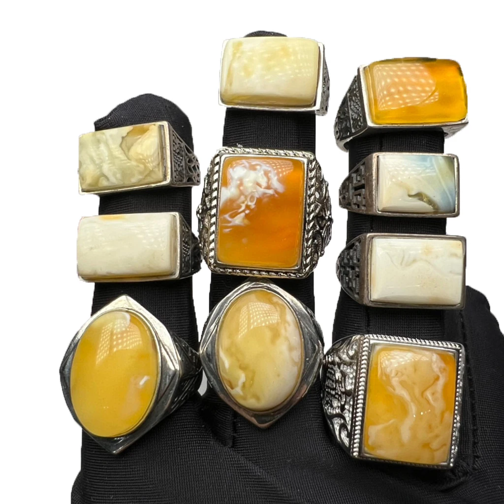 Amber jewelry Natural Baltic Russian amber stone polishing ring  inlay Golden white amber