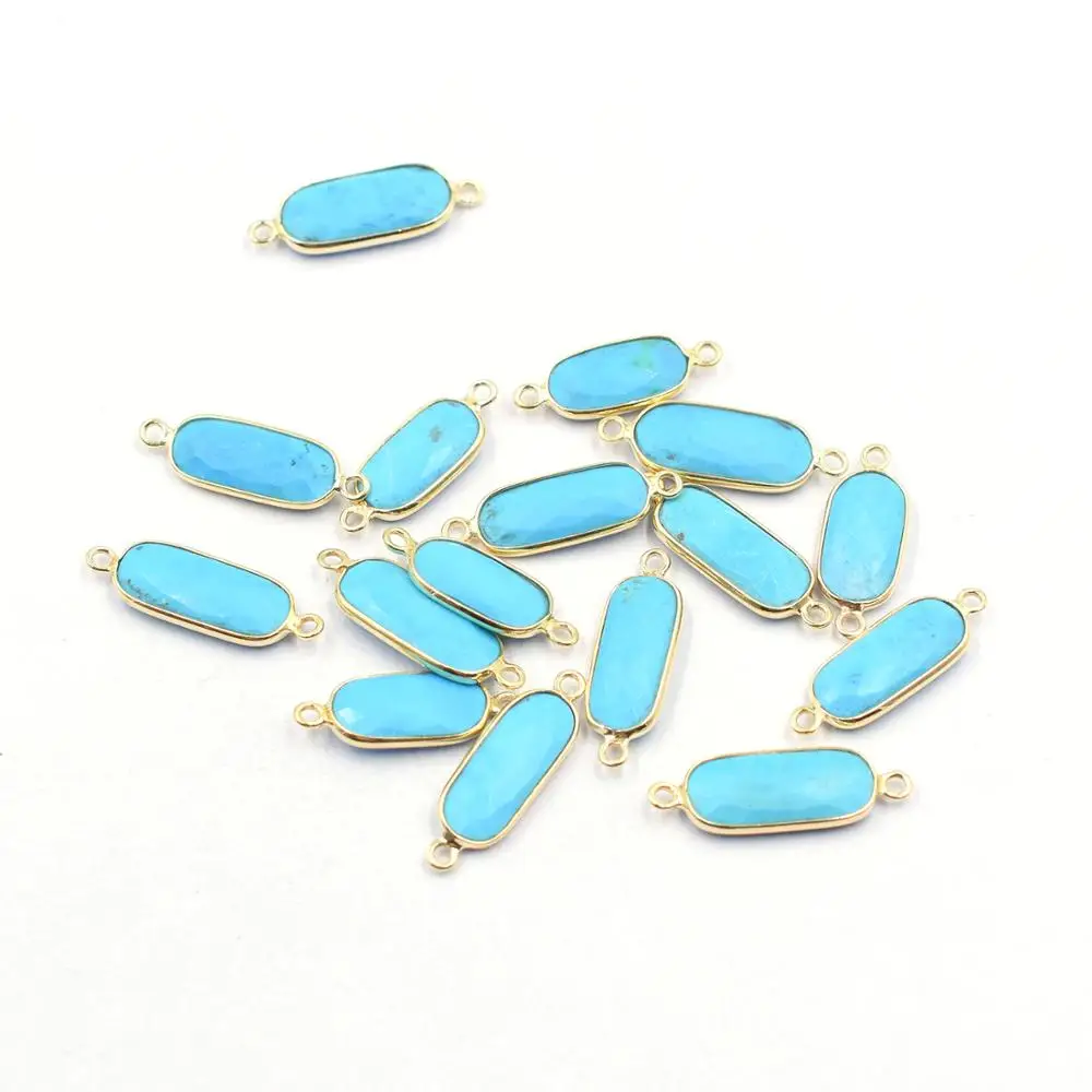 Howlite Long Oval Shape Silver Bezel Gold Plated Connector Virgo Sign Gemstone Connector