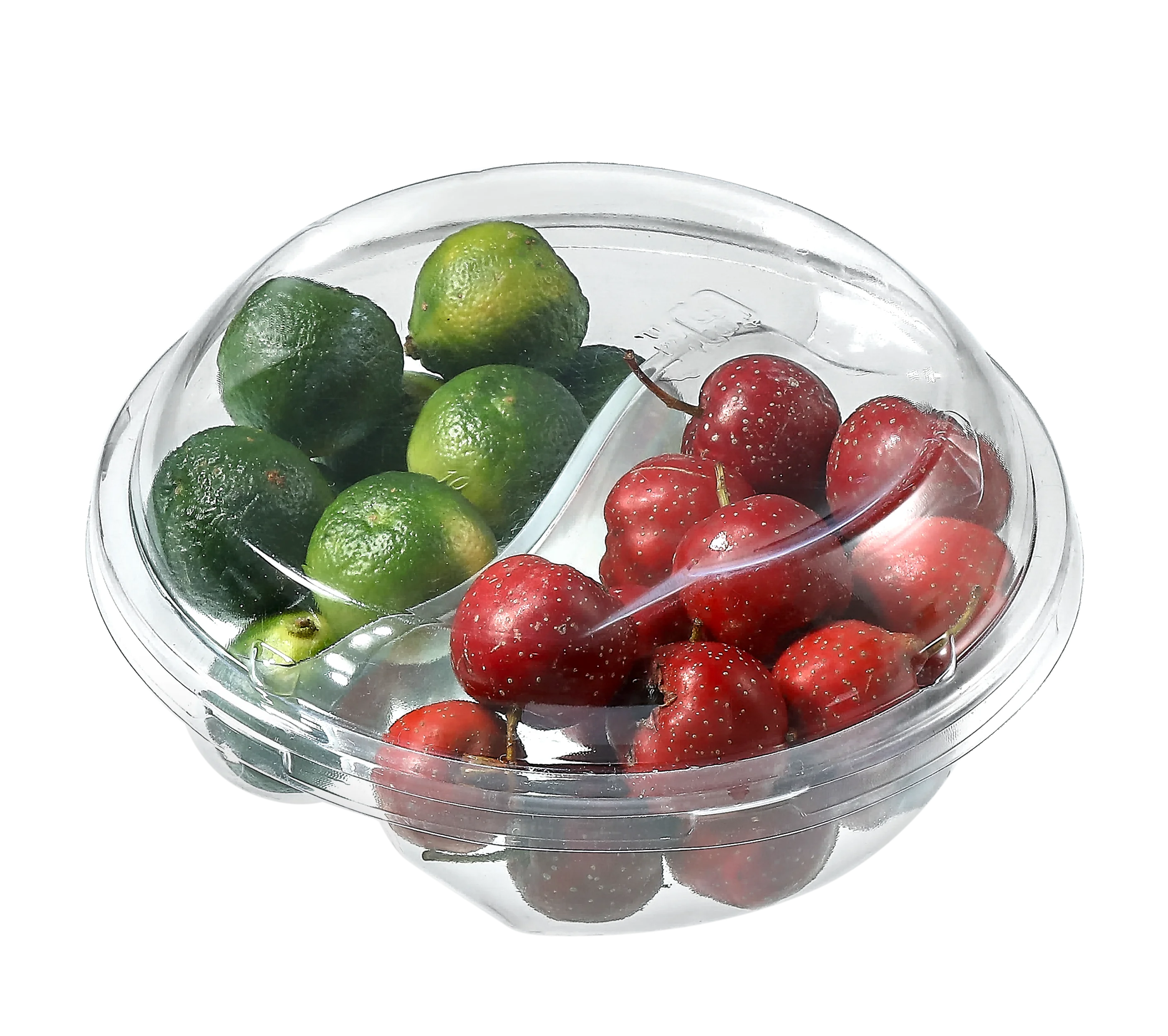 Factory Direct 2 Compartments Fruit Container Blister PET Packaging Box with Lid Custom Round Plastic Packaging for Fruits