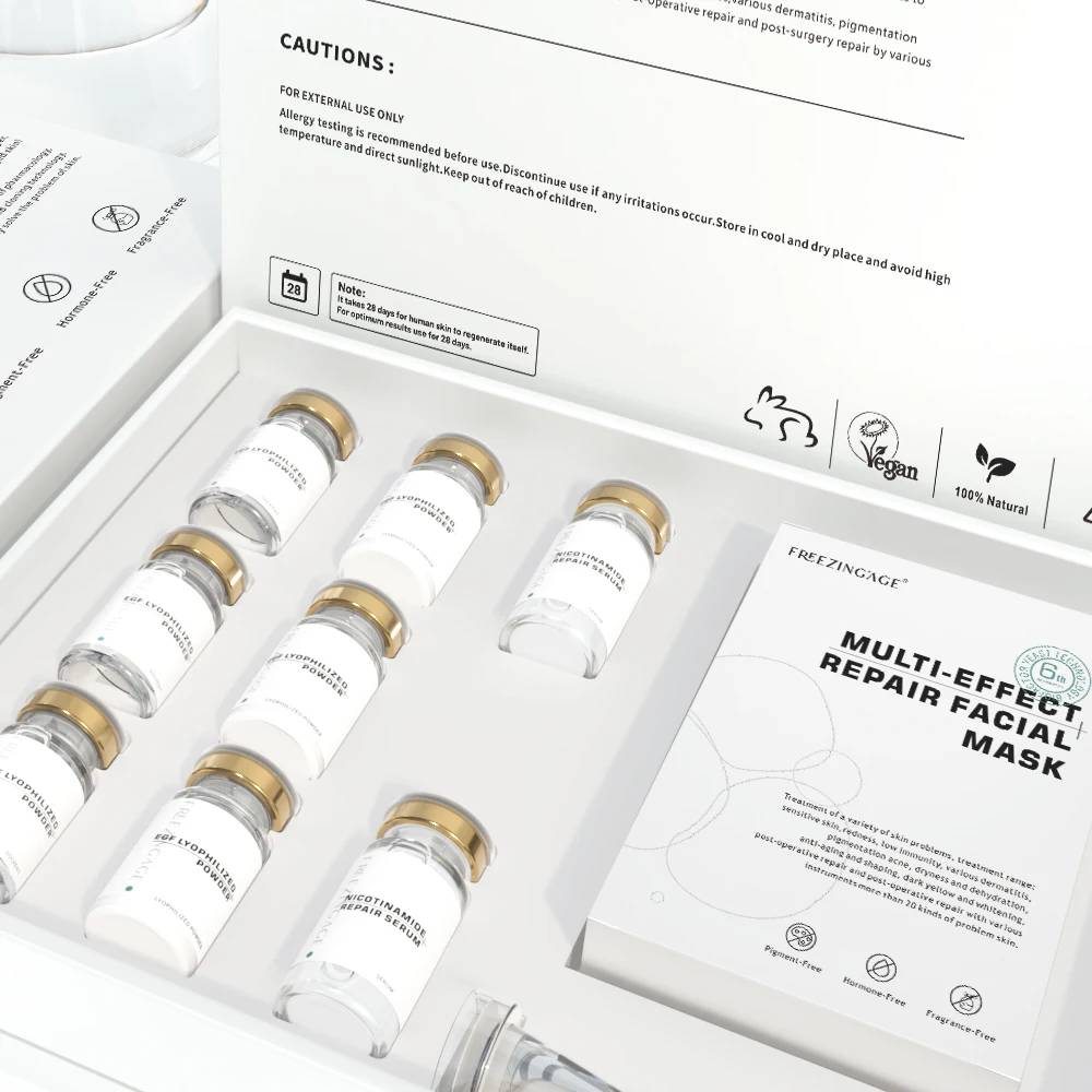 Private Label Skin Care Moisturizing Sodium Hyaluronate Sheet Face Mask Niacinamide EGF Facial Serum Set for Skin Repairing