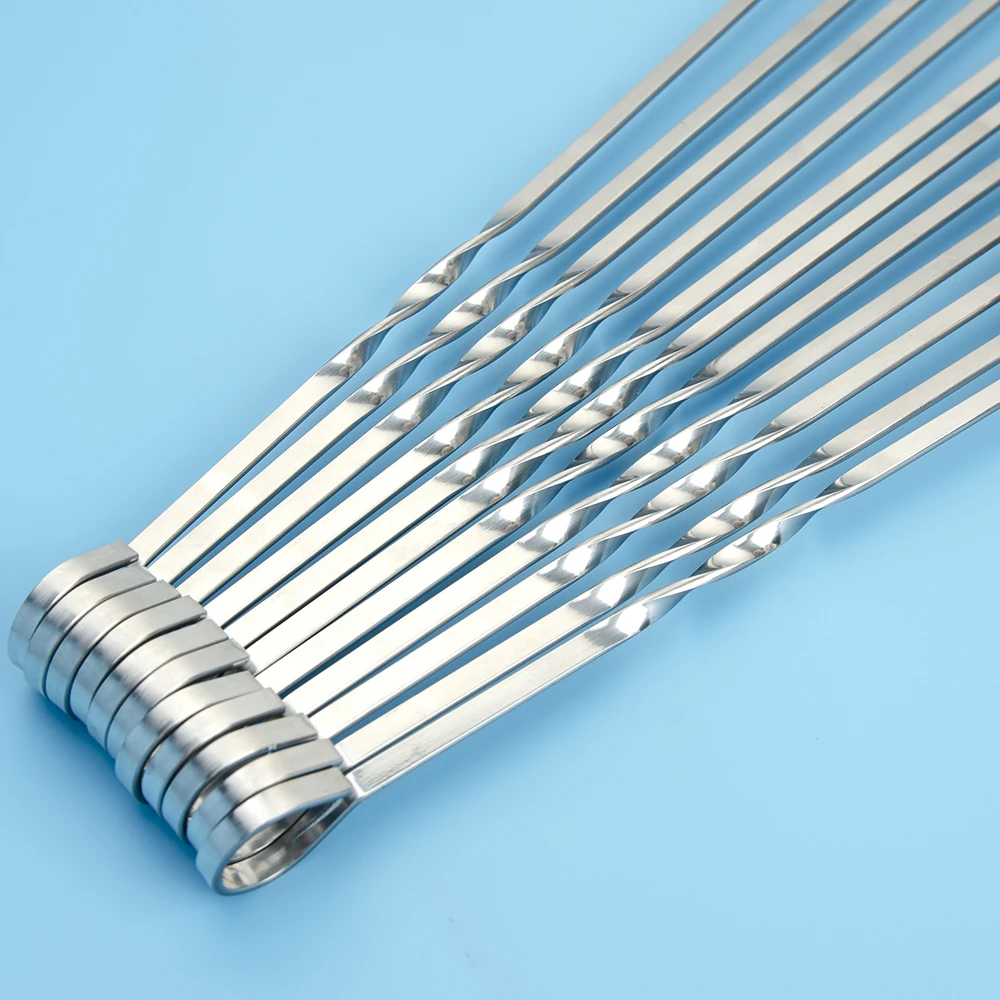 Camping bbq 9pcs reusable vegetable beef sticks metal chicken skewers for party