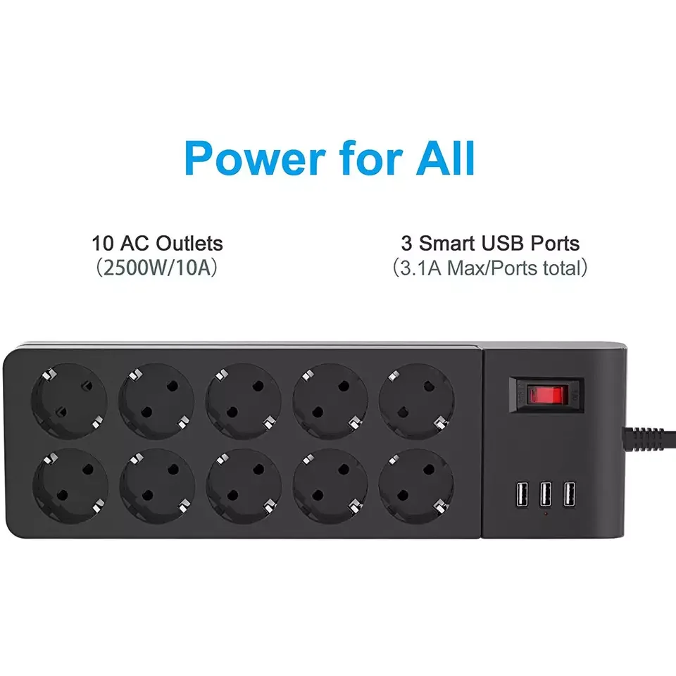 Good Quality Multi-Function Table USB Power Outlet Socket Desk Furniture Drawer Socket 10 Socket 3 USB Switches Power Strip
