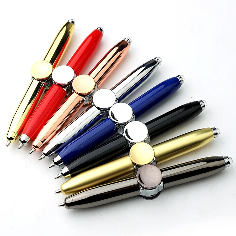Creative Design Fingertip Spinning Gyroscope Relaxed Reduce Pressure Rotating Ballpoint Pen Flash Lamp Pen For Office Gift