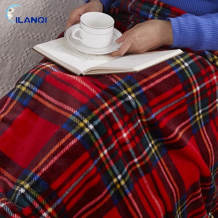 2020 Popular Anti Pilling Red And Black Plaid Printed Thick Warm Flannel Fleece Spring/Autumn Throw Blanket