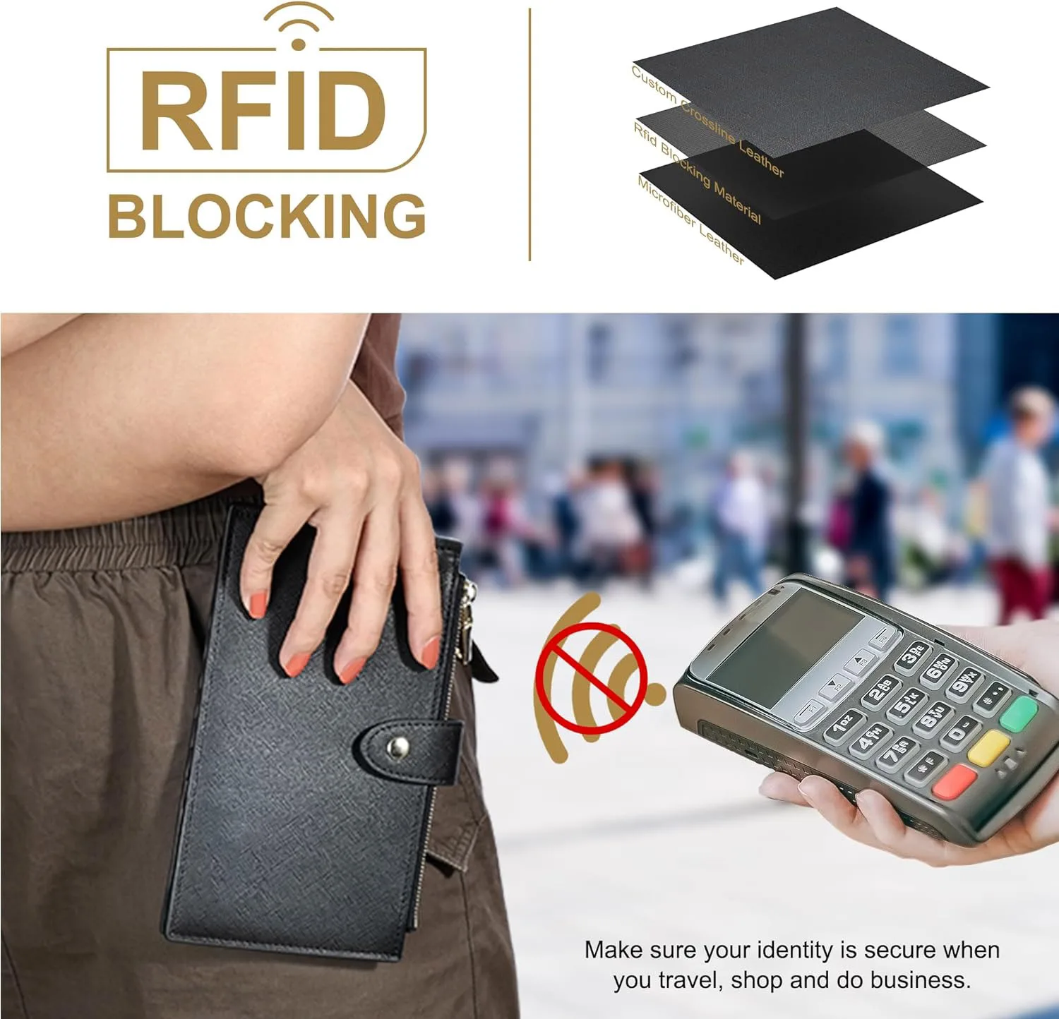 Женский бумажник RFID с двойным отделением для карт и карманом на молнии