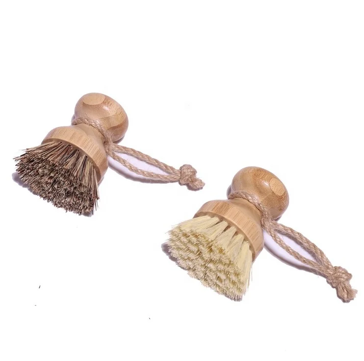 Biodegradable Coconut Wood Bamboo Handle Sisal Bristle Natural Eco Friendly Kitchen Dish Scrub Brushes