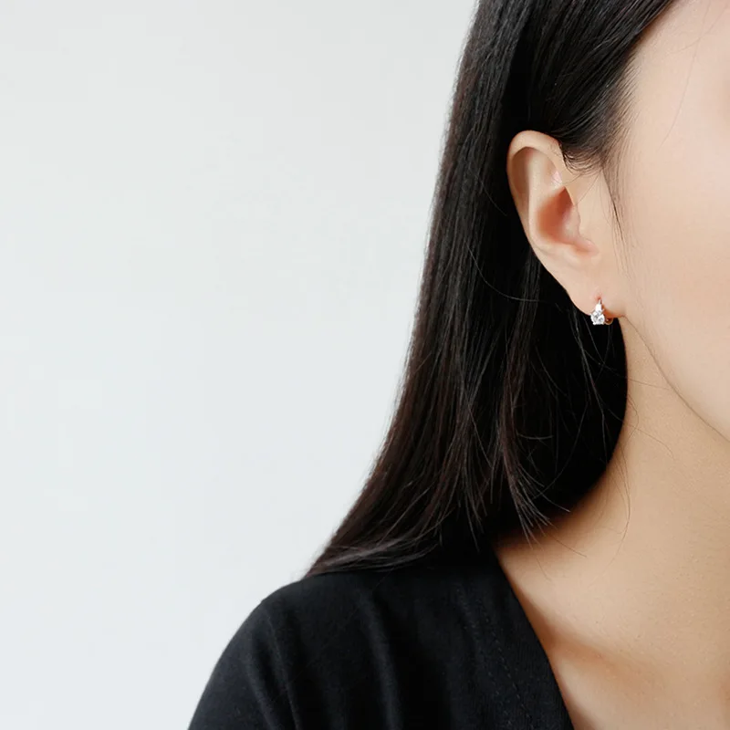 HEH229 Women Platinum Plated Zircon Christmas Jewelry SmalHoop 925 Sterling Silver Earrings