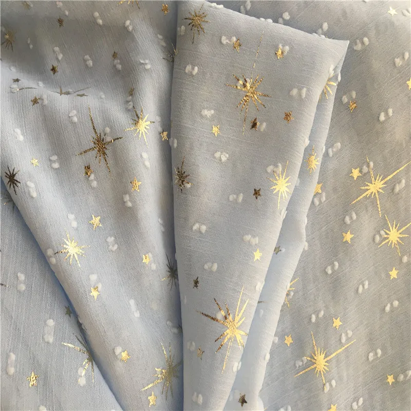 Золотая фольга штамп Печатный Цветок Жаккард шифон шелковая ткань