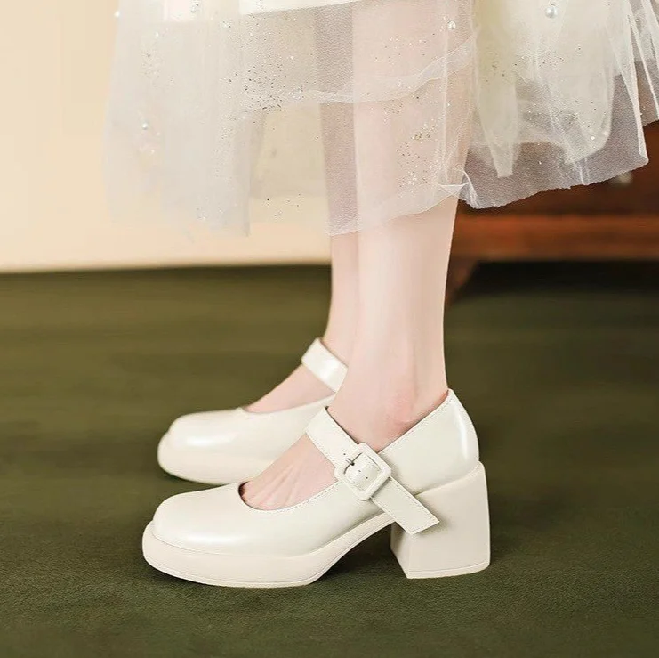 French Mary Jane shoes with small leather shoes women do not tire feet thick line with Loafers shoes