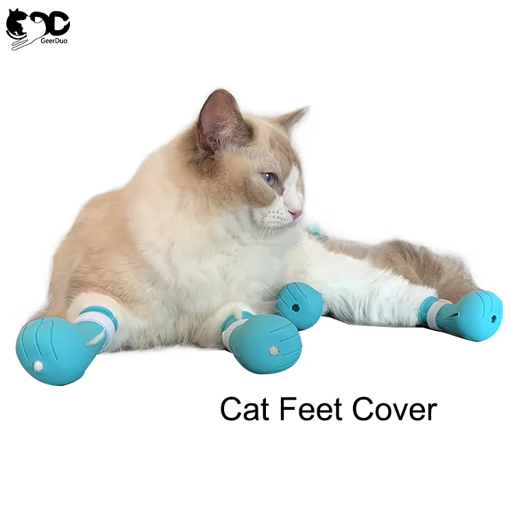 GeerDuo Pet Cat Paw Boots Protectors Claws Shoes for Cats Only Bathing Nail Clipping Ears Cleaning