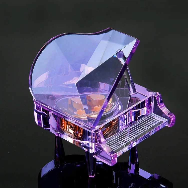 Hotsale Mechanical Jewelry custom Musical Box Glass Crystal Piano for valentine gifts