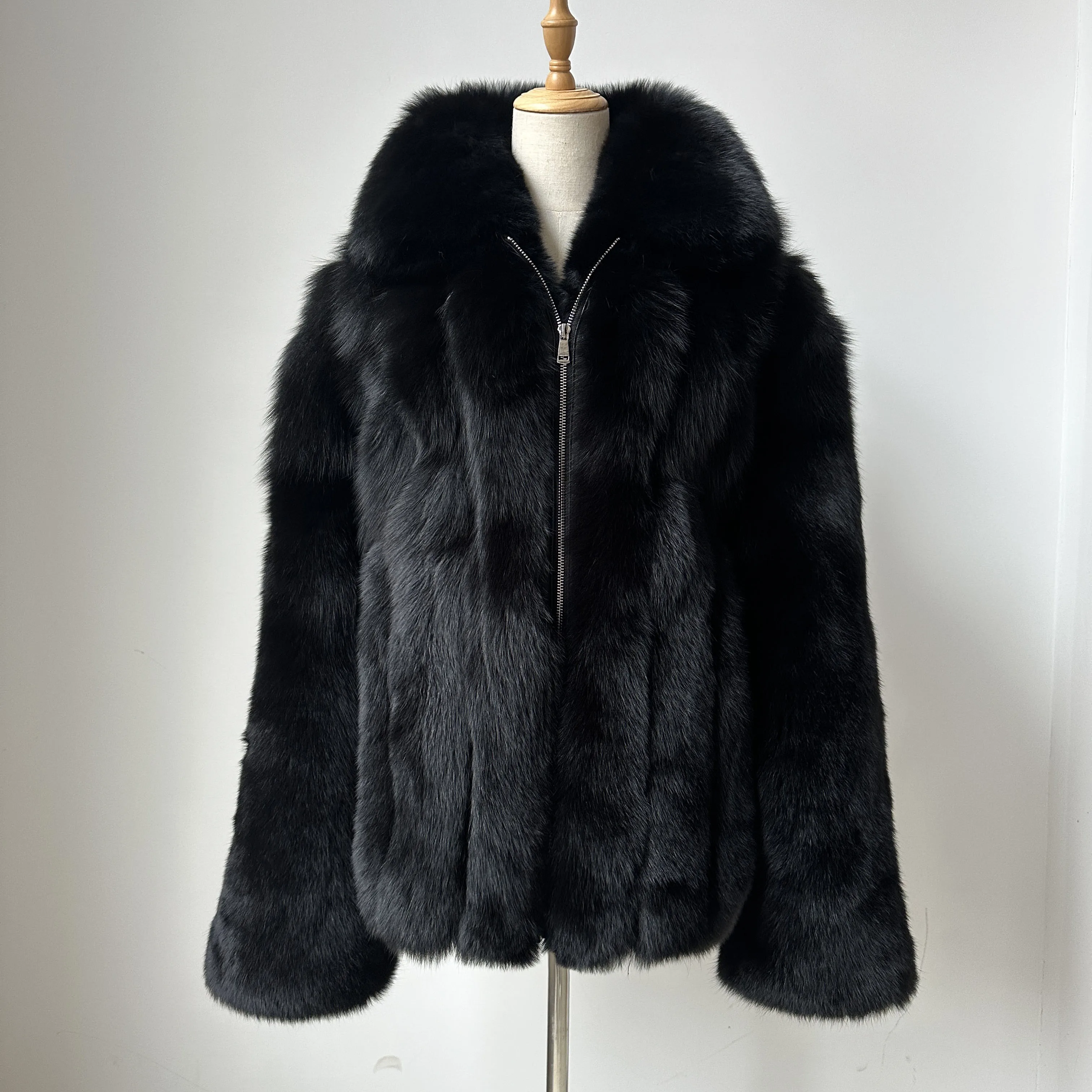 High Fashion Men Clothing Winter Luxury Fur Jacket With Zipper Class Style Real Fox Fur Coat Plus Size