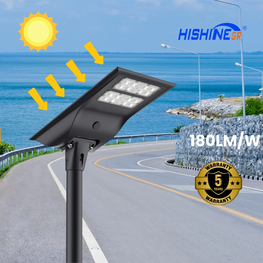 Уличный уличный фонарь HiShine Group на солнечной батарее IP66 встроенные садовые светильники 30 Вт 60 80 100 умный дорожный светильник